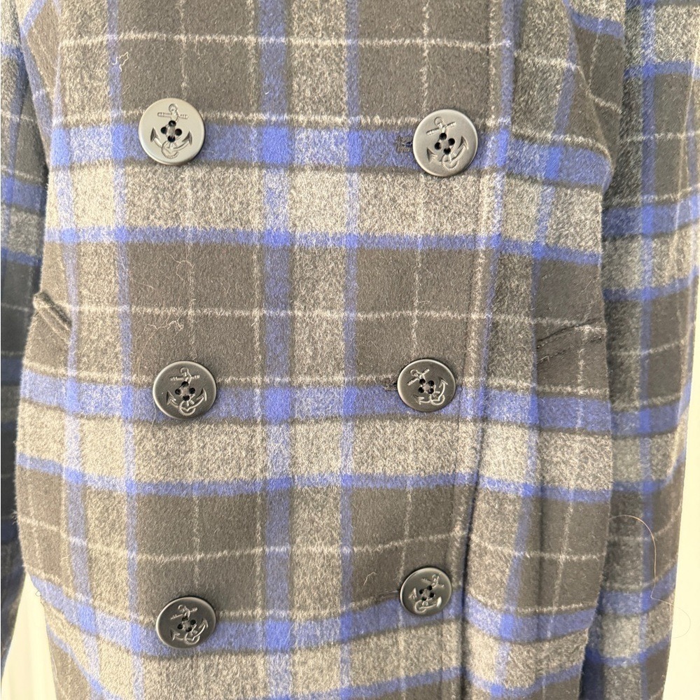 J.Crew Blue Grey Plaid‎ Wool Blend Pea Coat Jacket E2645 Size 8 Dark Academia - Picture 16 of 16
